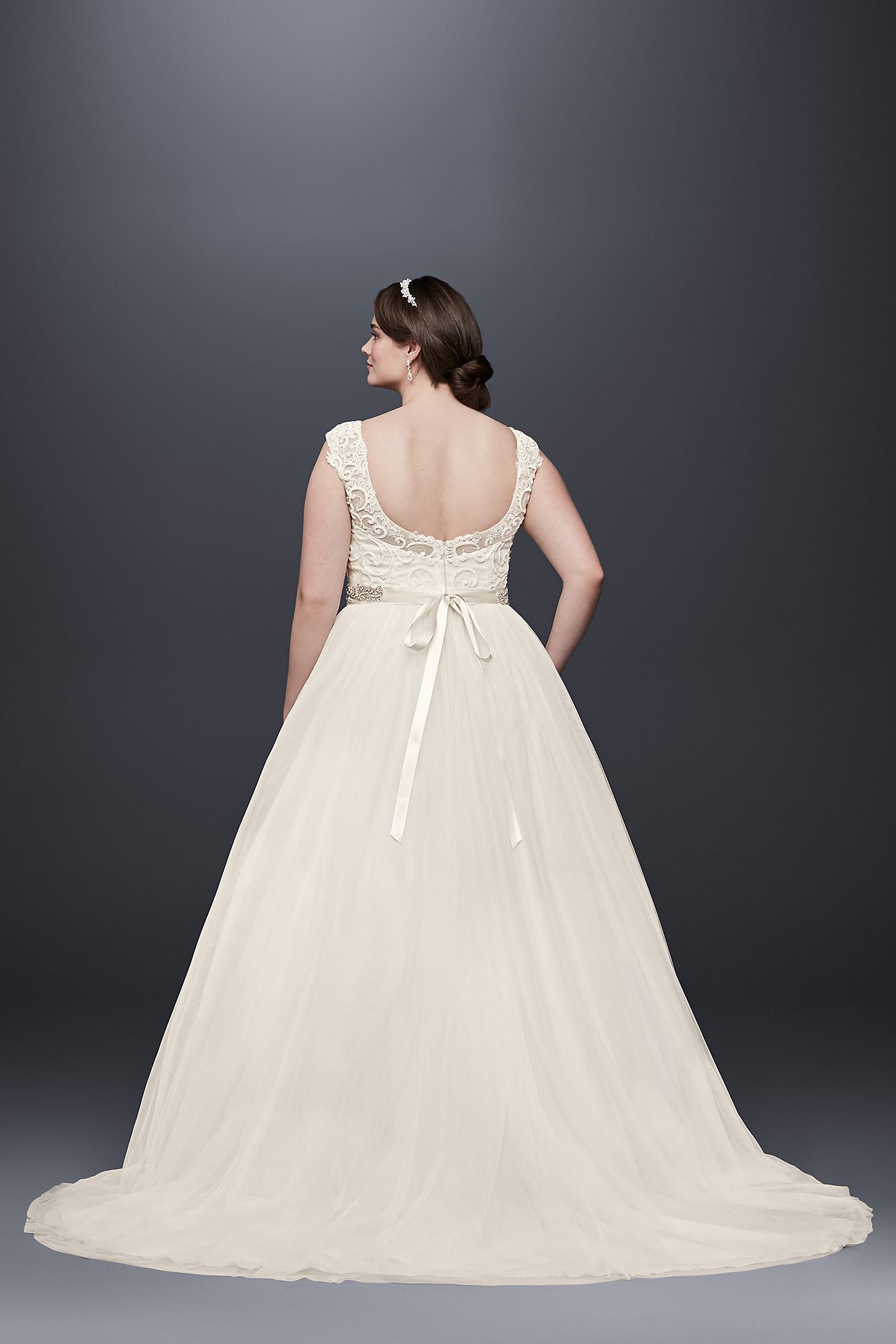 Tulle Plus Size Wedding Dress with Lace Cap Sleeve   Collection 9WG3741