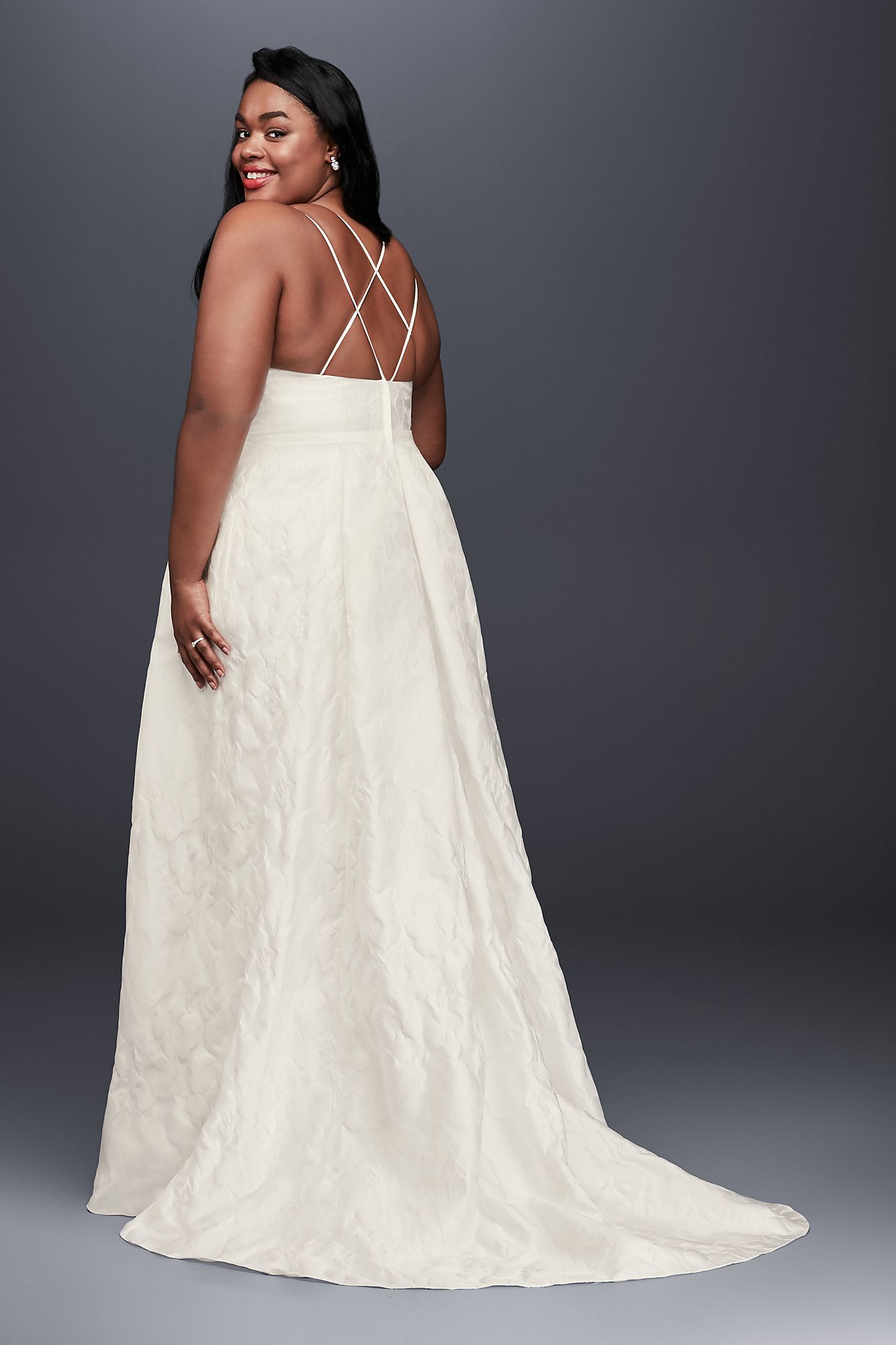 Floral Jacquard A-Line Plus Size Wedding Dress 9WG3891