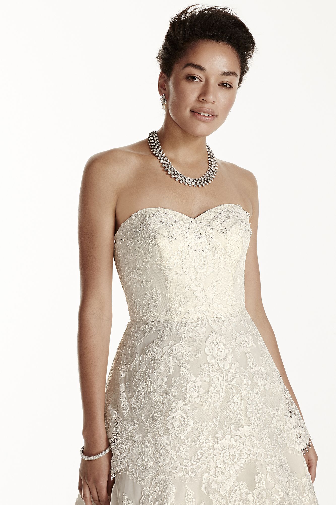 Strapless Sweetheart Beaded Lace A-line Dress CWG699