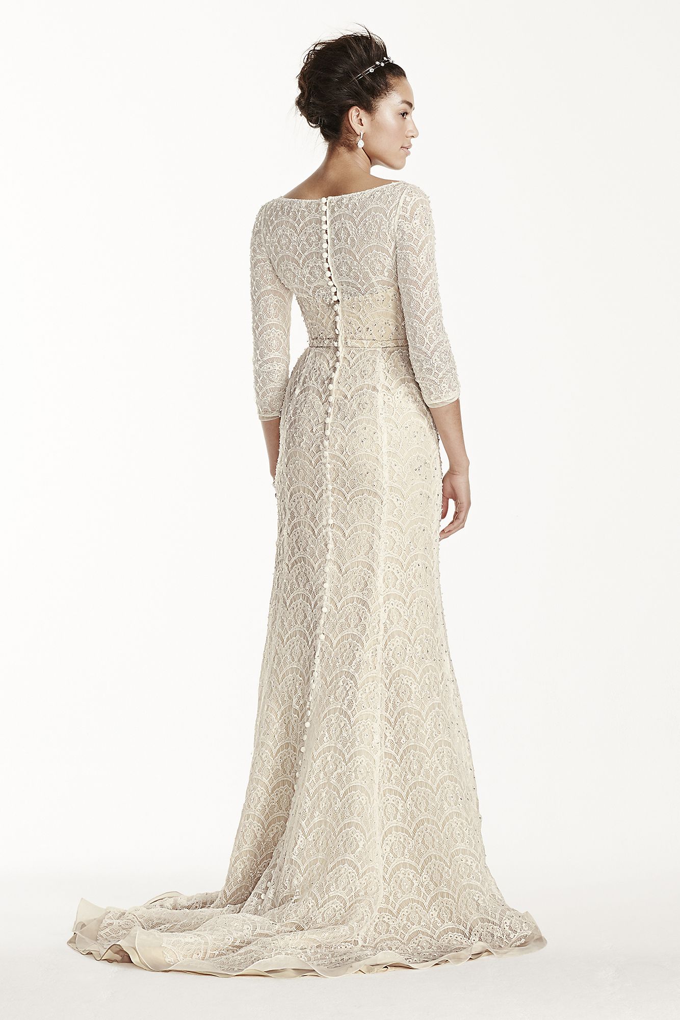 Beaded Lace 3/4 Sleeved Wedding Dress CWG711