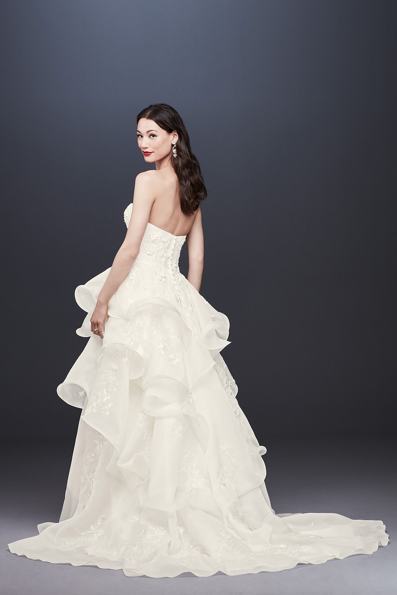 Floral Applique Wedding Dress with Tiered Skirt CWG822