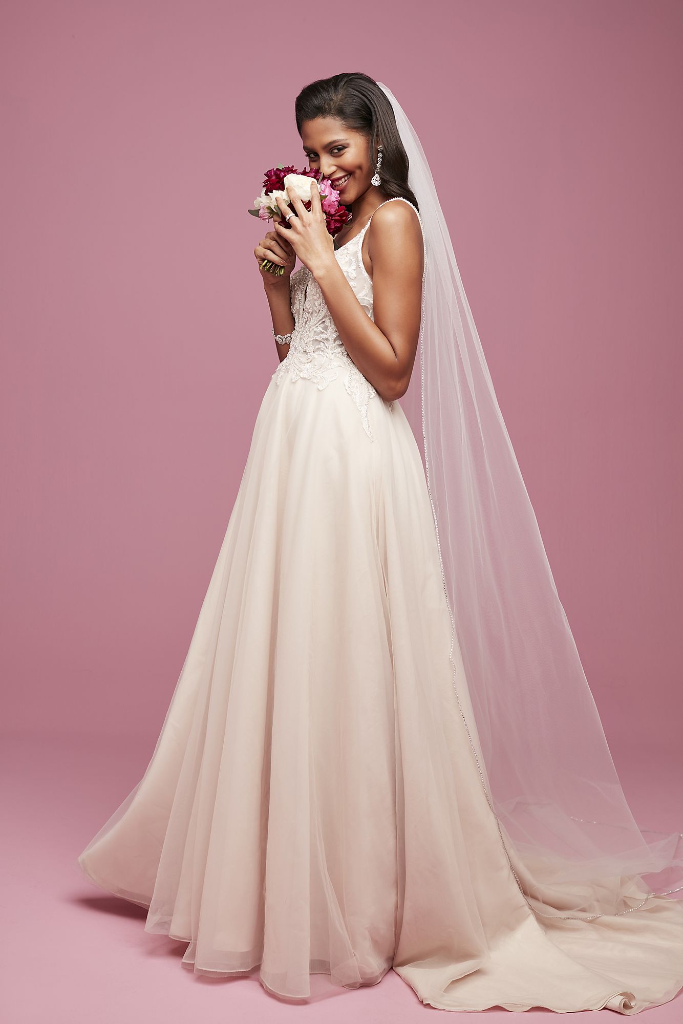 Sheer Beaded Bodice Organza A-Line Wedding Dress  SWG784