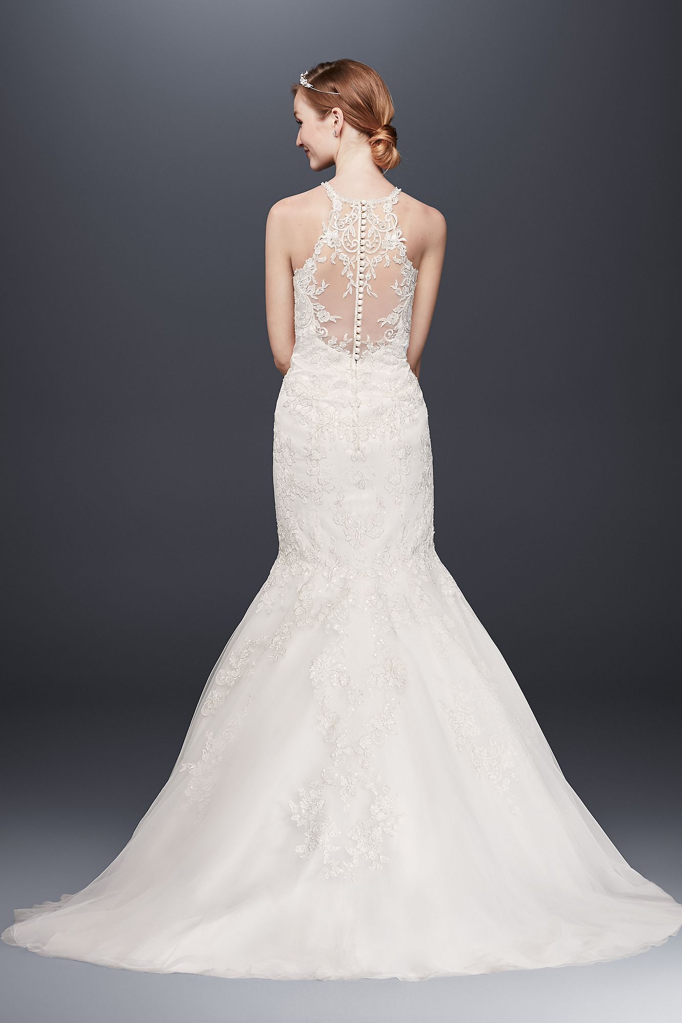 Jewel Lace and Tulle Illusion Neck Wedding Dress Jewel WG3735
