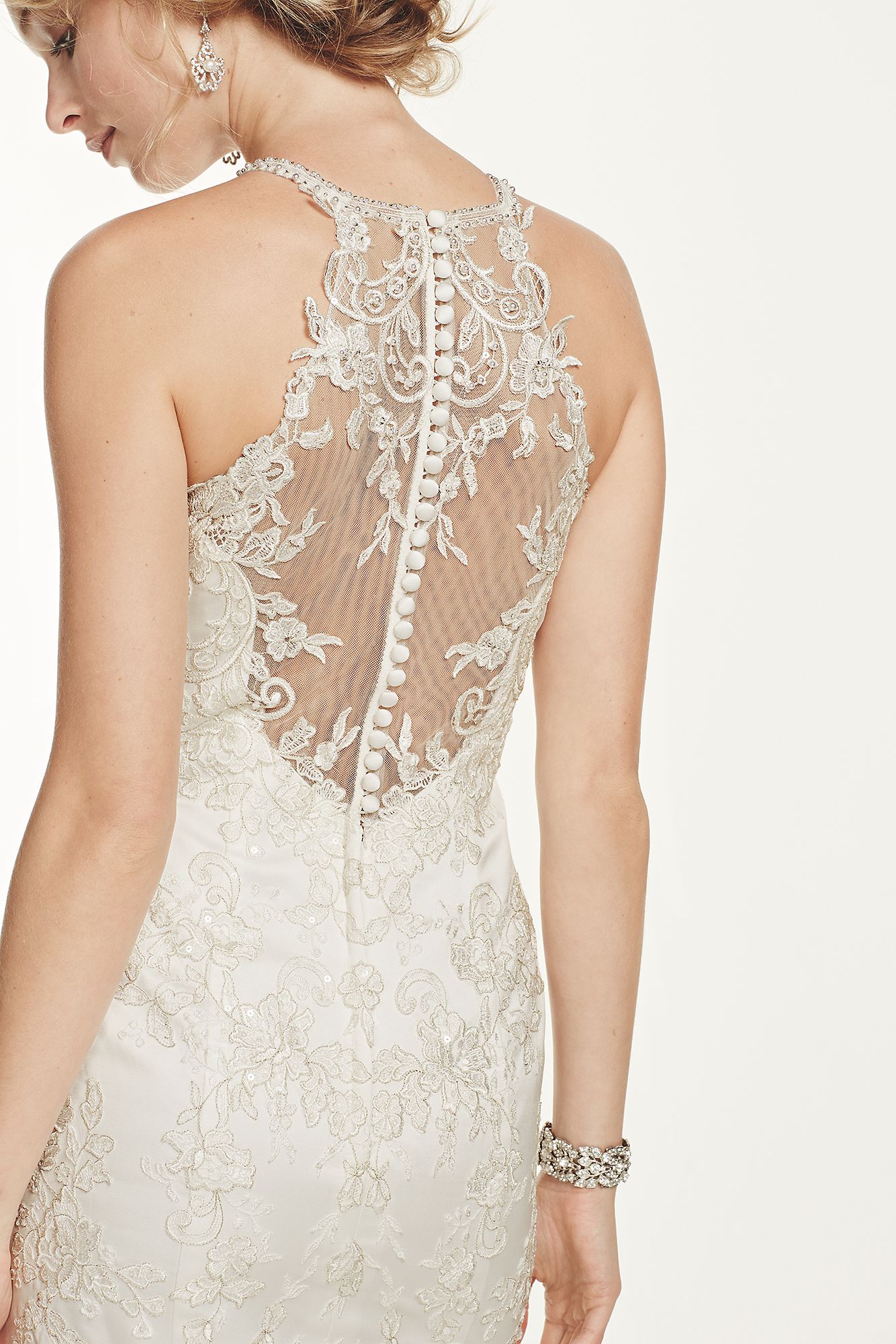 Jewel Lace and Tulle Illusion Neck Wedding Dress Jewel WG3735