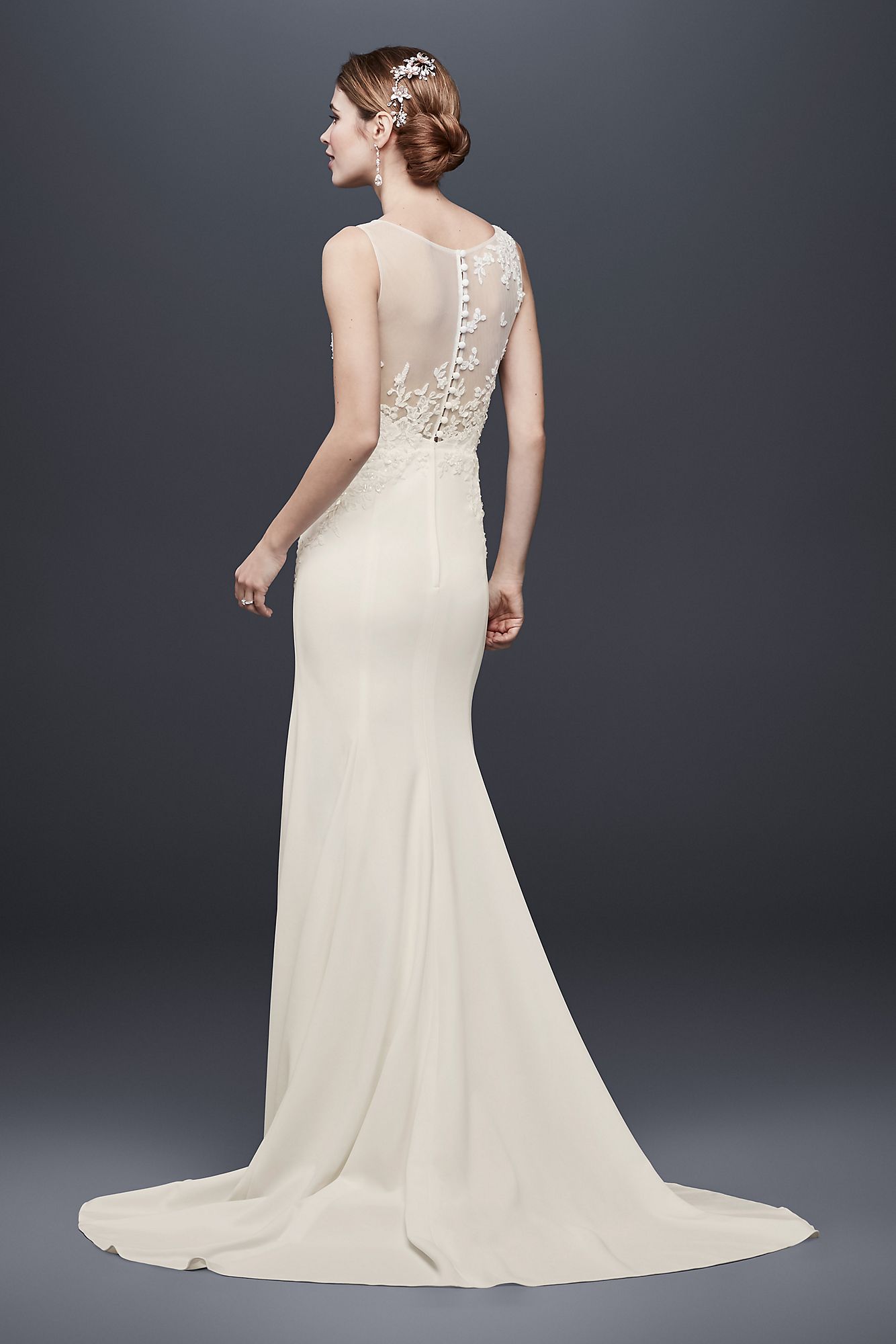 Crepe Sheath Wedding Dress with Illusion Neckline   Collection WG3908