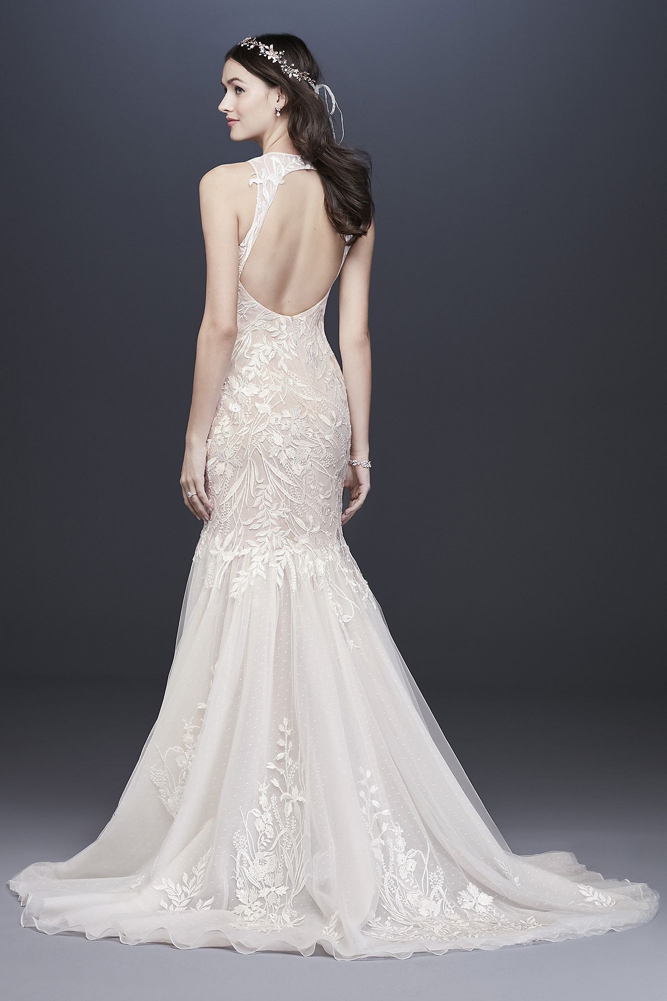 Blooming Applique Wedding Dress with Open Back MS251201